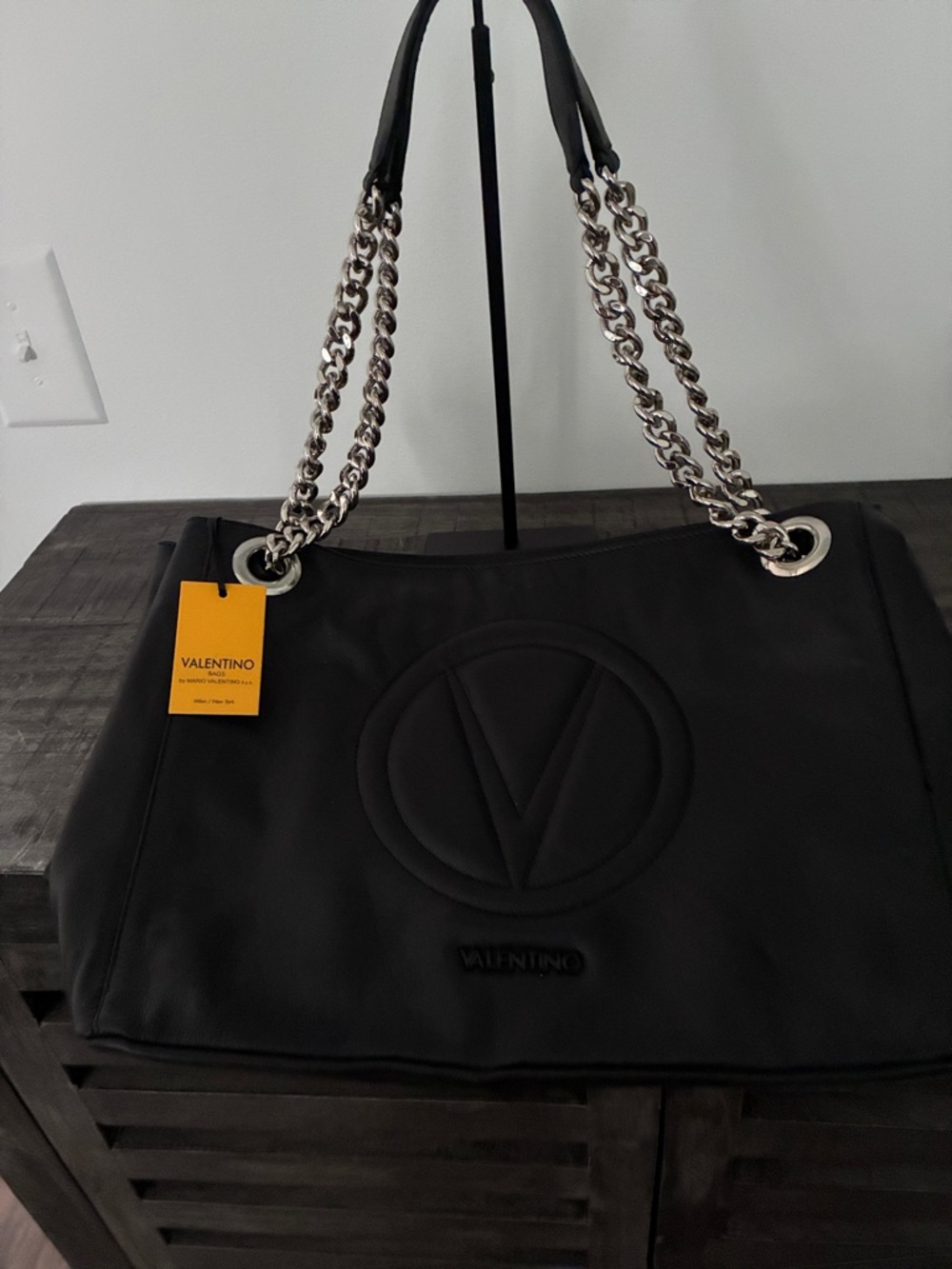Valentino Black Quilted V Logo Chain Shoulder Bag